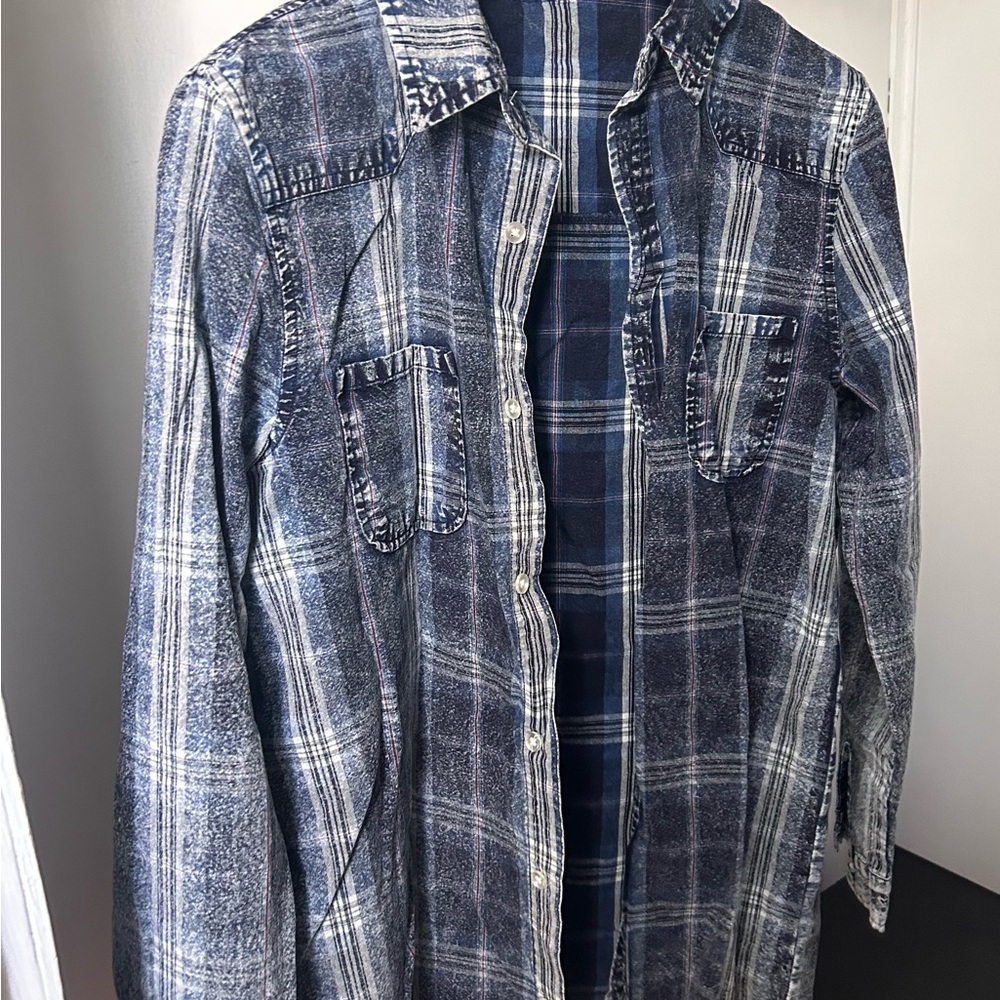 Blue Plaid Button-Up Shirt